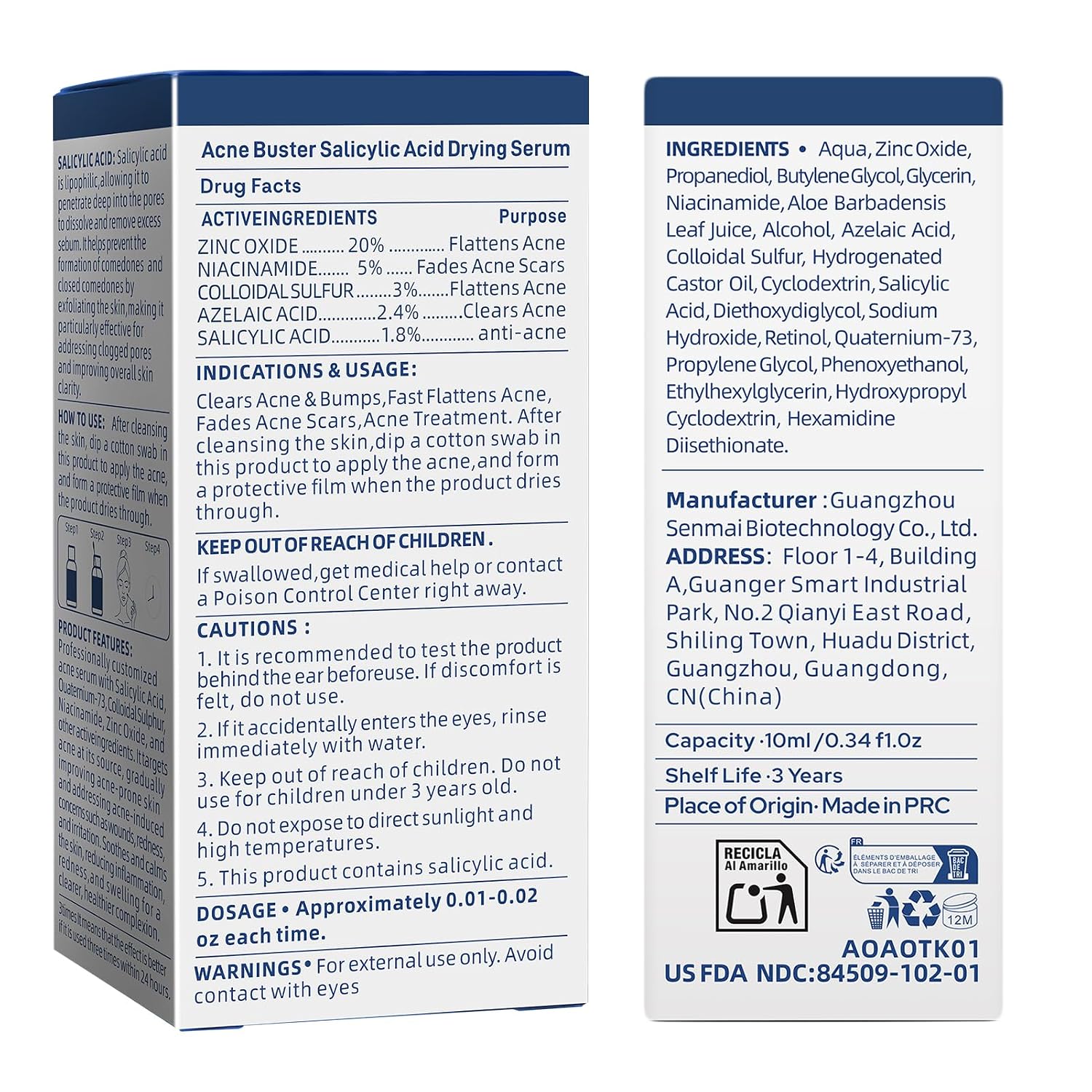Salicylic Acid Acne Serum. Acne Drying Lotion for Acne-Prone Sensitive Skin. Shrinks Pimples Overnight. Fade Acne Marks. 20% Zinc Oxide Medicated Spot Treatment for Pimples and Blemishes. 0.34 fl oz : Beauty & Personal Care