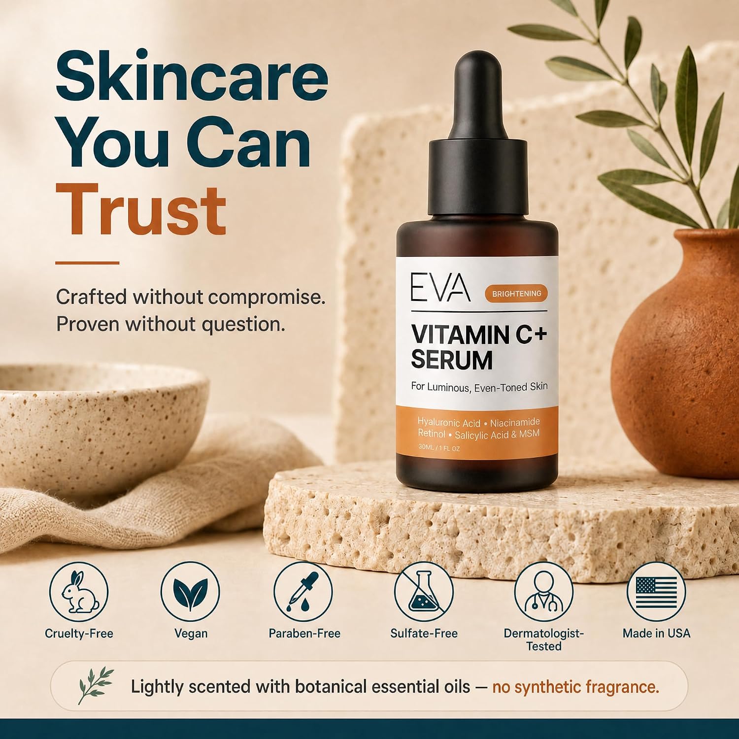 Eva Naturals Vitamin C Serum for Face – Anti Aging Dark Spot Remover & Corrector with Retinol. Hyaluronic Acid. Niacinamide & Salicylic Acid