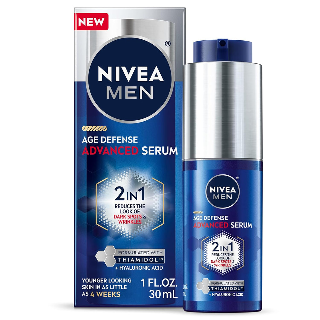 MEN Age Defense Advanced Face Serum for Dark Spots with Thiamidol (TM) + Hyaluronic Acid. Fast-Absorbing Face Serum for Men Helps Reduce Look of Dark Spots. Fine Lines & Wrinkles. 1 Fl Oz Bottle : Beauty & Personal Care