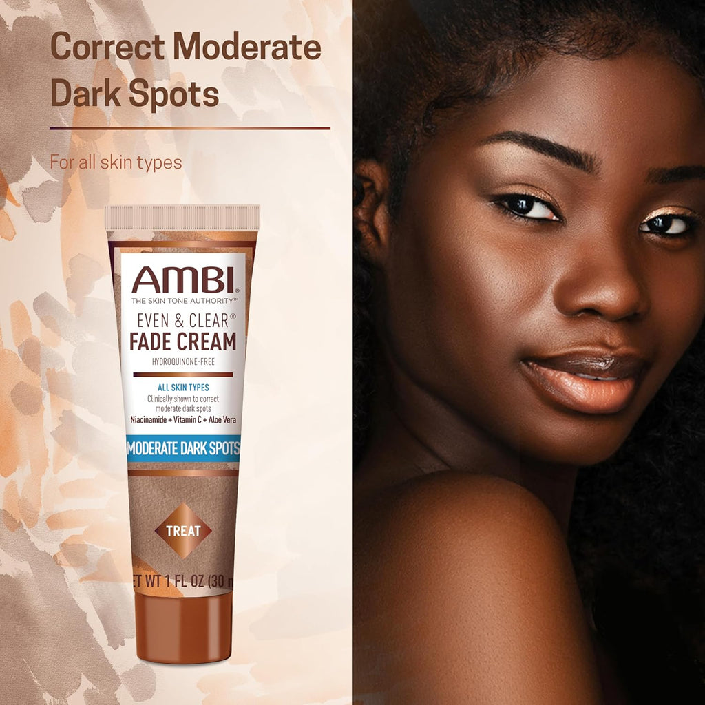 Ambi Even & Clear Fade Cream. Hydroquinone-free. Hyperpigmentation Treatment. Dark Spot Corrector. Results In As Little As 4 Weeks. Niacinamide. Aloe Vera. Vitamin C. 1 Fl Oz : Beauty & Personal Care