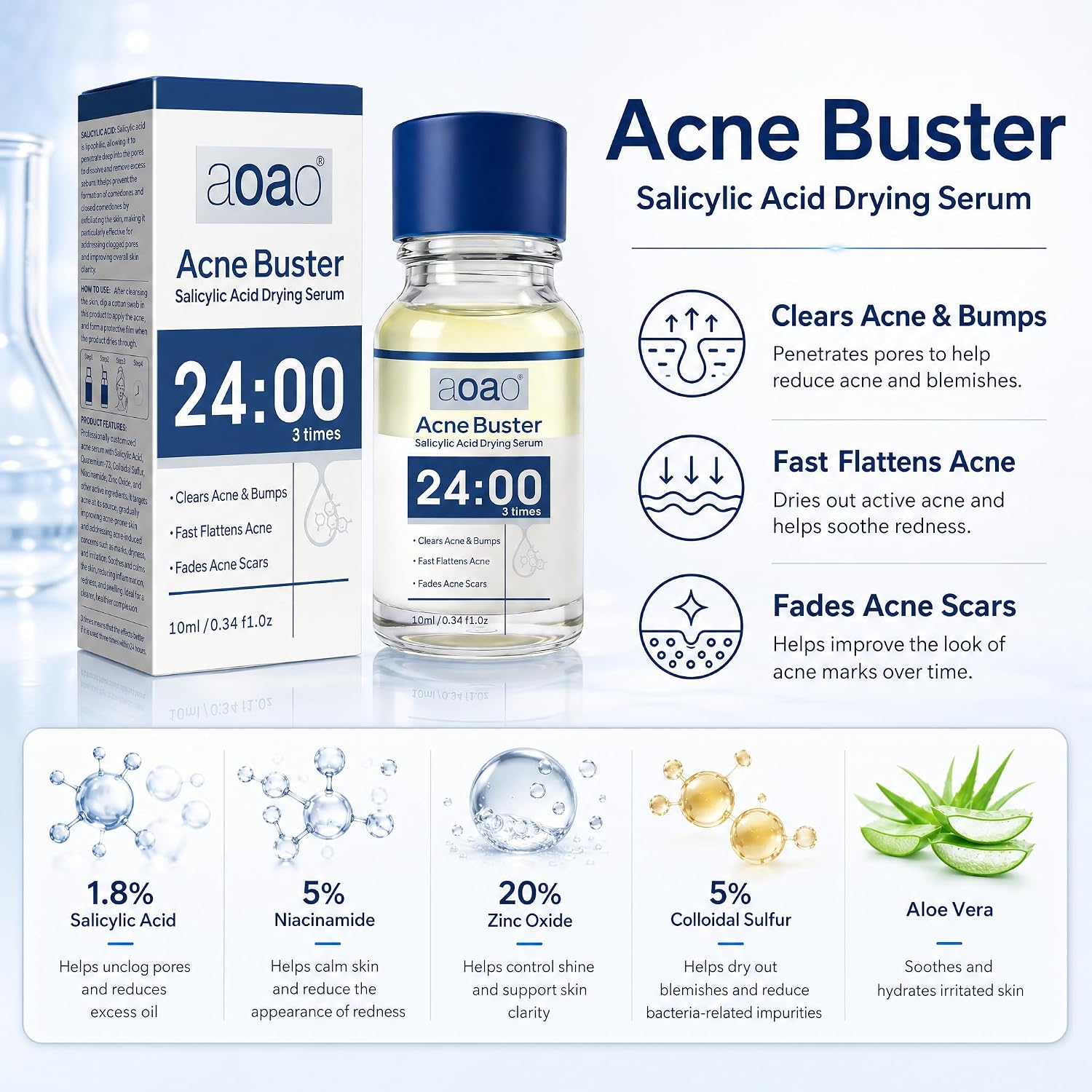 Salicylic Acid Acne Serum. Acne Drying Lotion for Acne-Prone Sensitive Skin. Shrinks Pimples Overnight. Fade Acne Marks. 20% Zinc Oxide Medicated Spot Treatment for Pimples and Blemishes. 0.34 fl oz : Beauty & Personal Care