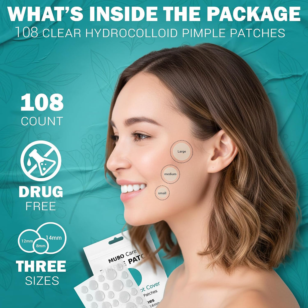 Mubo Care Pimple Patch – Hydrocolloid Acne Dots for Face. Invisible and Waterproof Blemish Spot Treatment – Fast Healing Pimple Stickers for All Skin Types