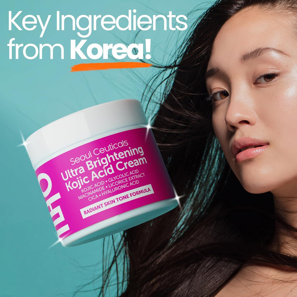 SeoulCeuticals Korean Kojic Acid Cream Dark Spot Remover - Also Contains Glycolic Acid. Niacinamide. Licorice Extract. Cica. Hyaluronic Acid 2oz : Beauty & Personal Care