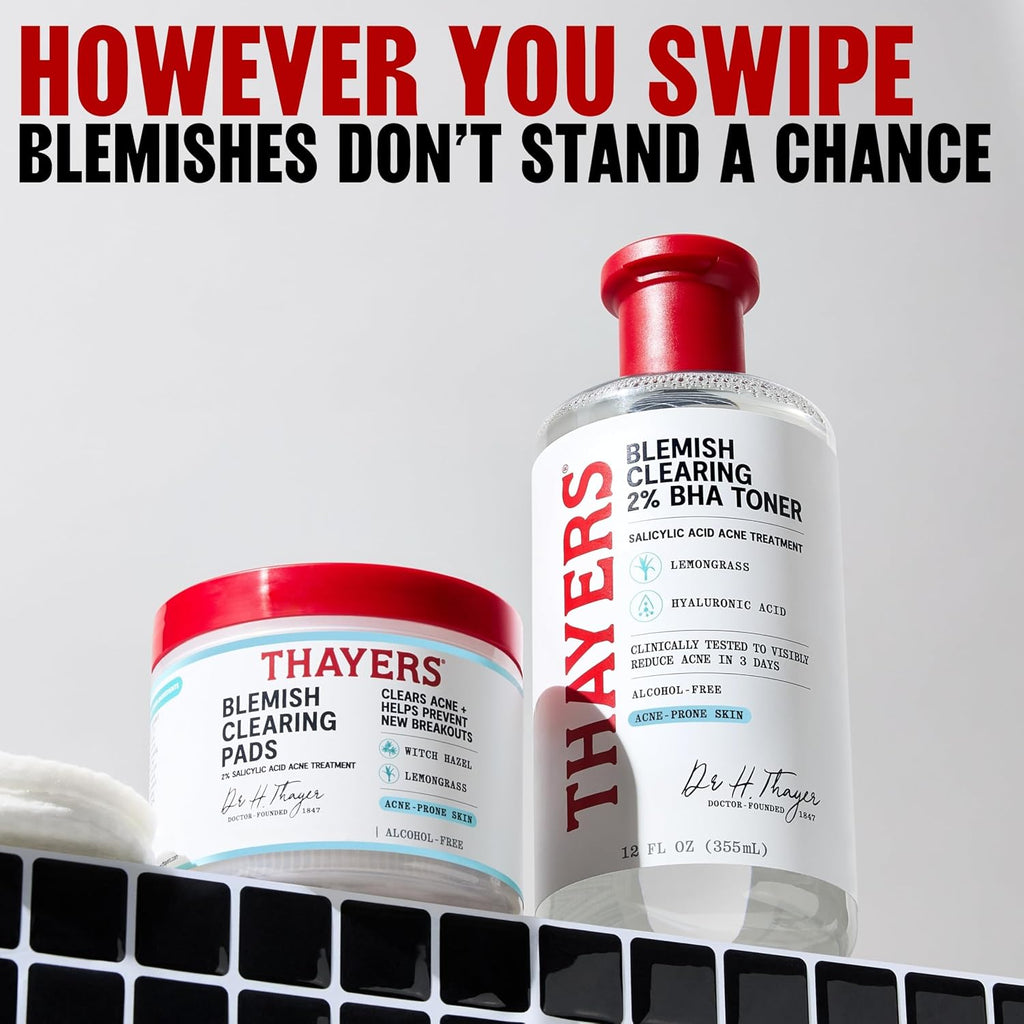 Thayers Blemish Clearing Acne Pads. Salicylic Acid Acne Treatment for Face. Pore Reducing. Exfoliating. and Soothing Skincare. Witch Hazel Toner Pads. 60 Ct