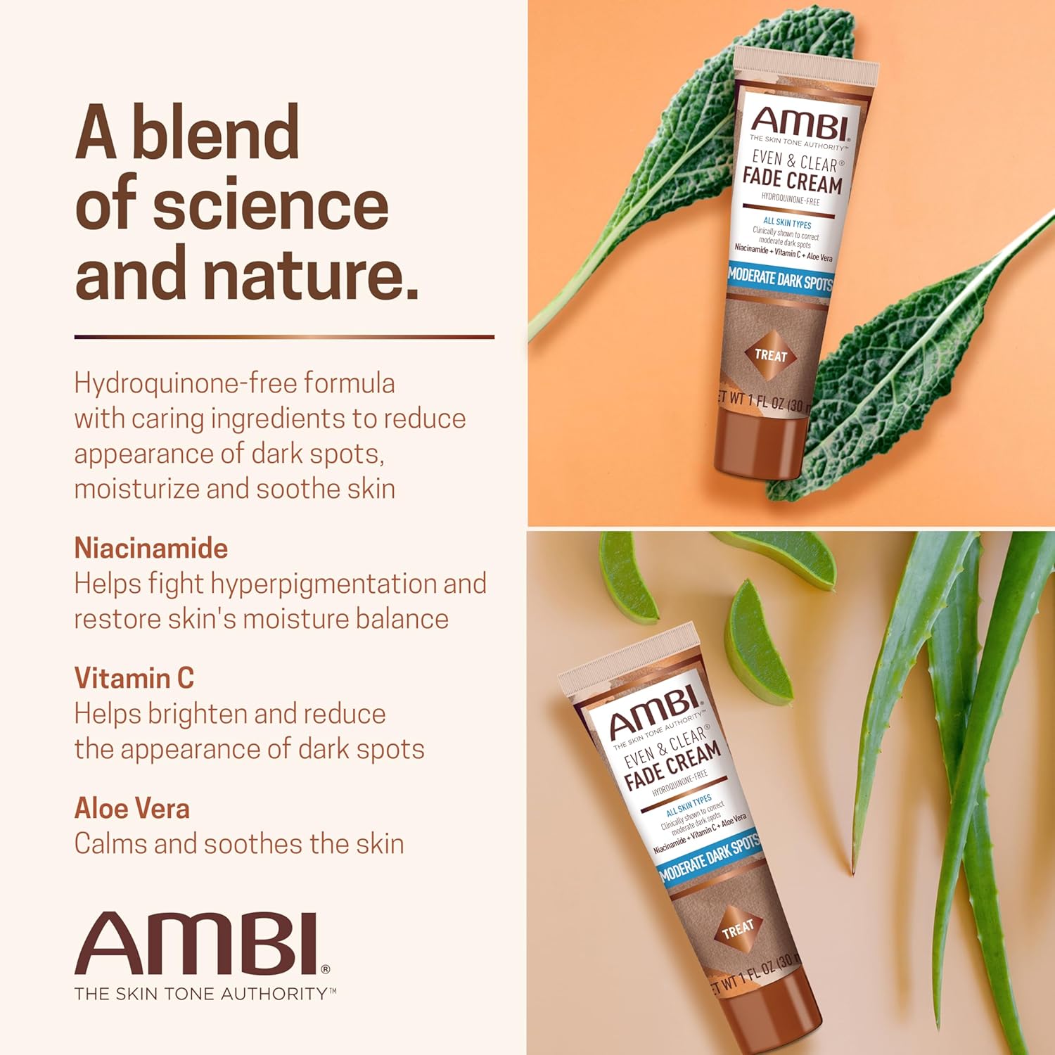 Ambi Even & Clear Fade Cream. Hydroquinone-free. Hyperpigmentation Treatment. Dark Spot Corrector. Results In As Little As 4 Weeks. Niacinamide. Aloe Vera. Vitamin C. 1 Fl Oz : Beauty & Personal Care
