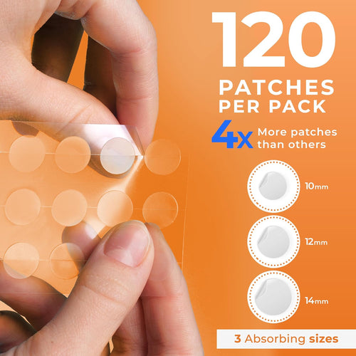 Acne Patches (120 Count) with Tea Tree Oil. Hydrocolloid Pimple Patches for Face - Zit Patch Acne Dots - Pimple Patch with 3 Size Acne Stickers